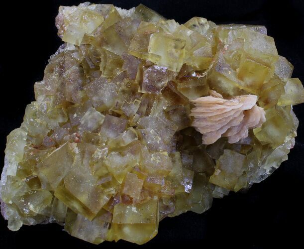 Yellow Cubic Fluorite With Pink Dolomite - Morocco #37485